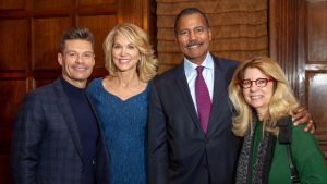 2018 LABF Giants of Broadcasting honorees Ryan Seacrest, Paula Zahn, Bill Whitaker, and others standing together